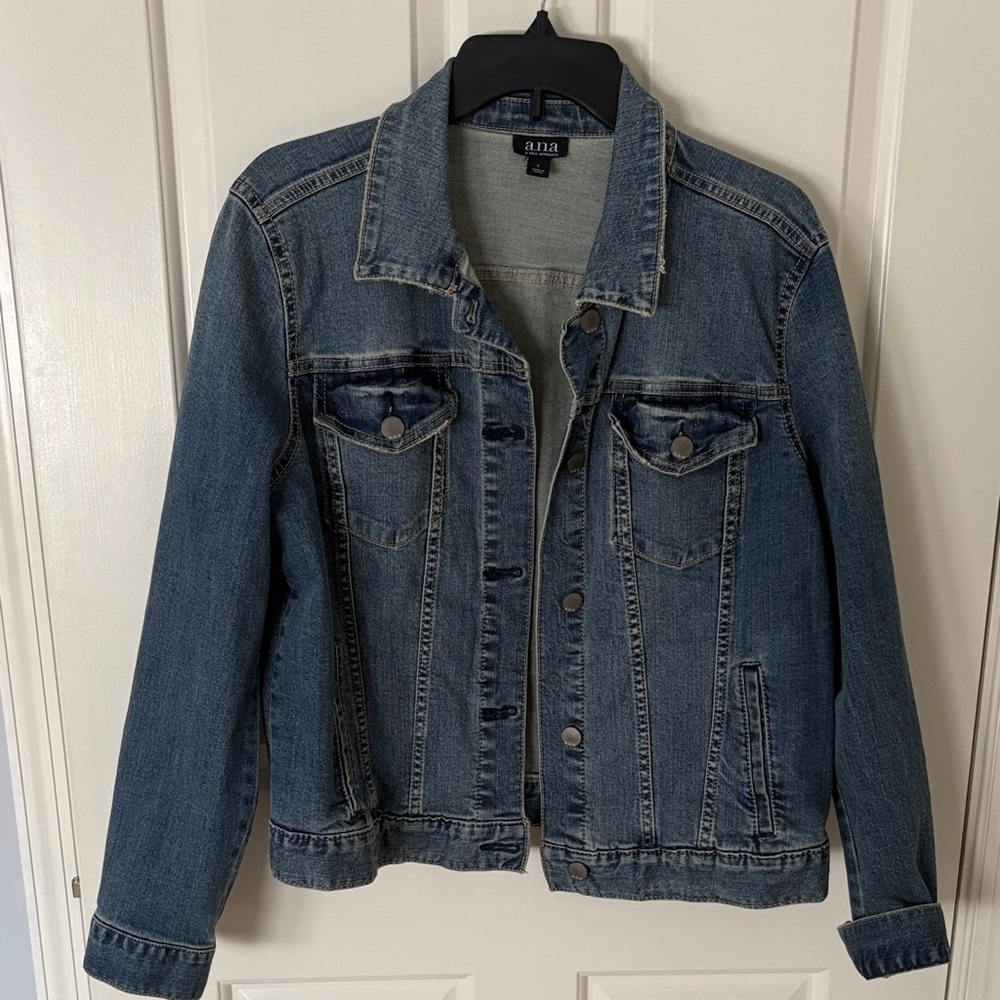 a.n.a Medium Blue Denim Jacket with Button Front